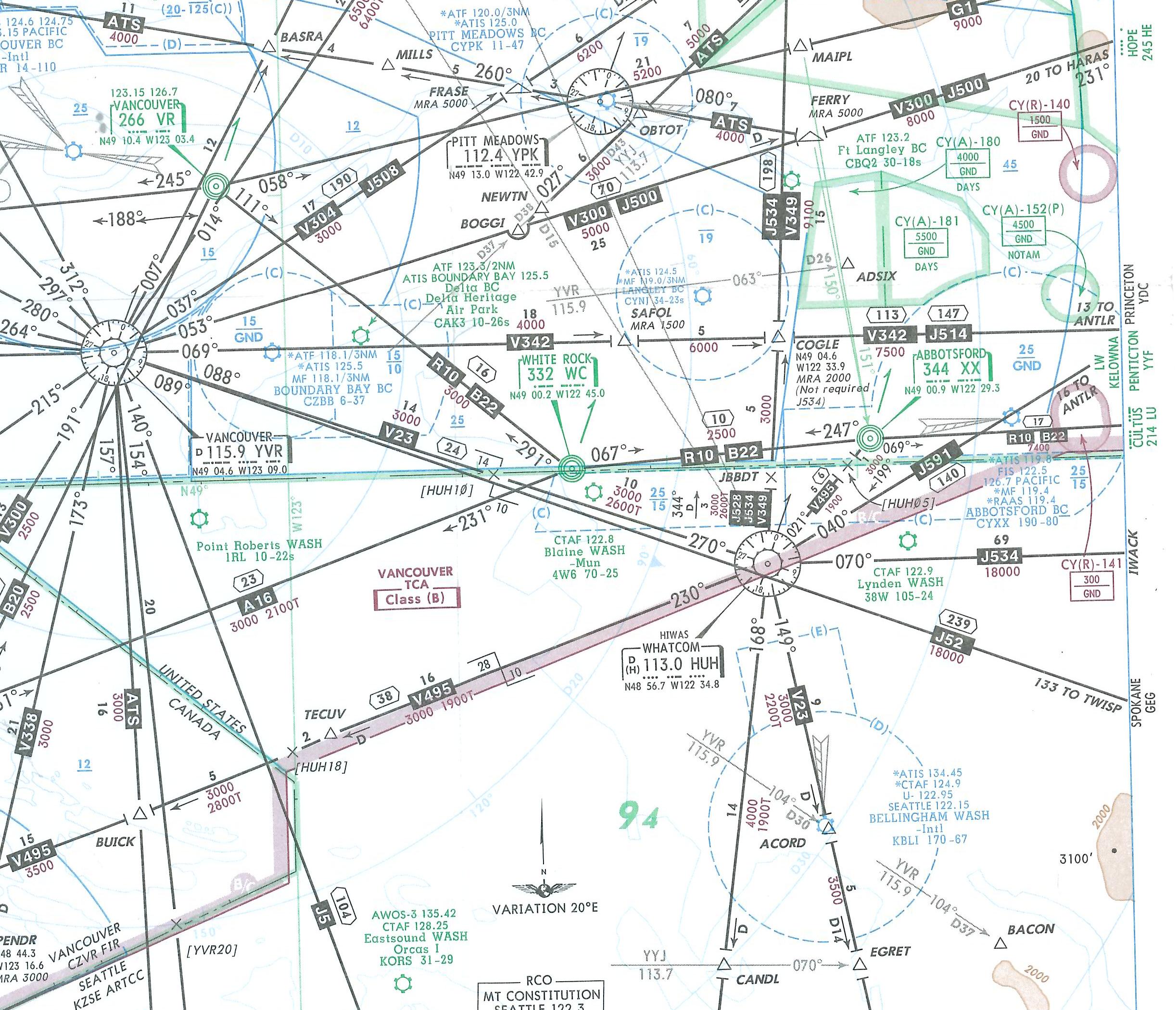Map Room, IFR Terminal Chart, Vancouver East, Langley Flying School.